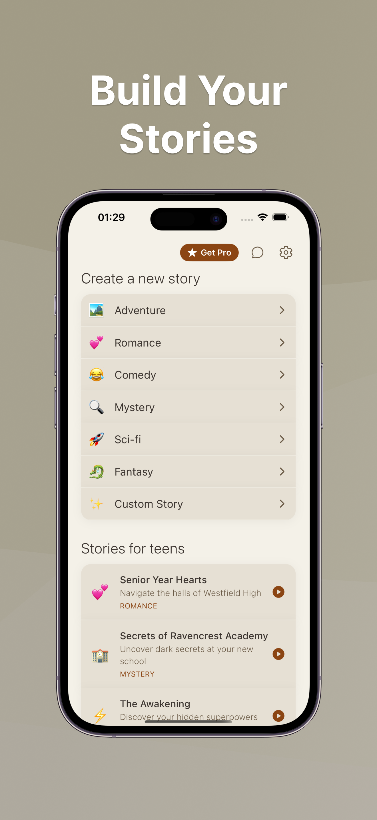 Odyssey Stories App Interface